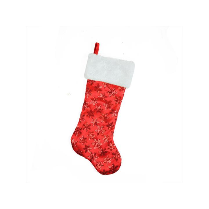 20.5 Red Sequin Snowflake Christmas Stocking With White Faux Fur Cuff