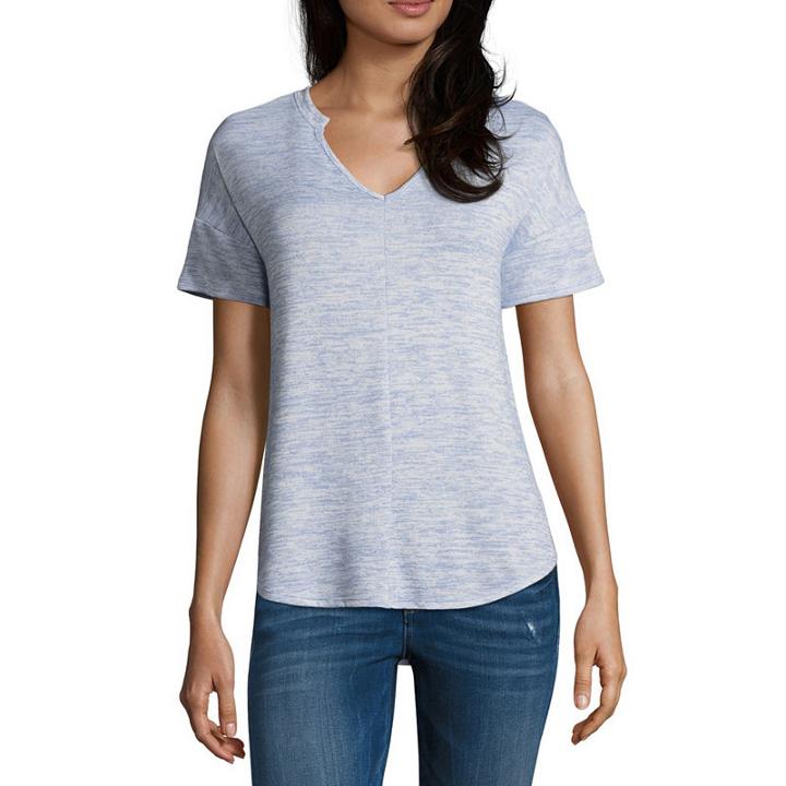 A.n.a Short Sleeve Notch Neck Top - Tall