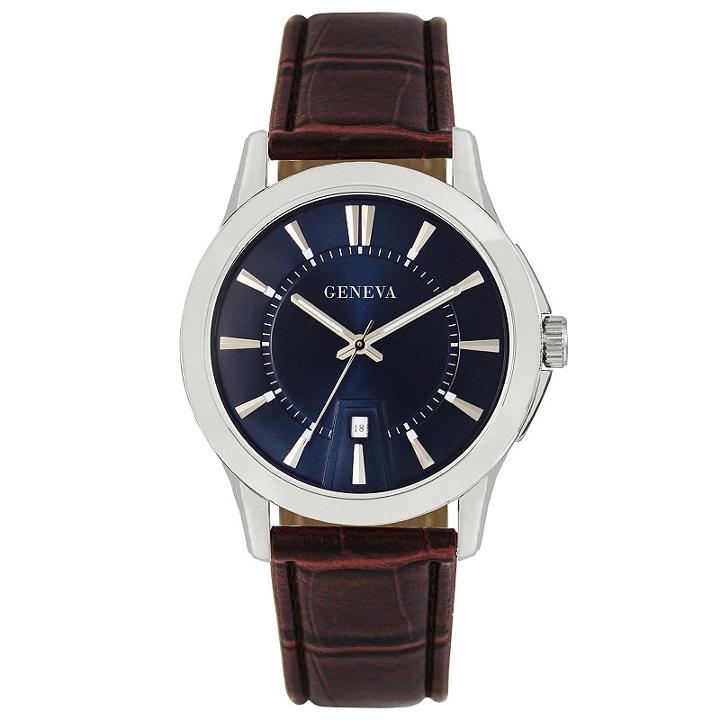 Geneva Mens Brown Strap Watch-jry1776sl