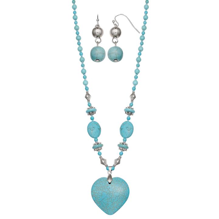Mixit 2-pc. Turquoise Heart Necklace Earning Jewelry Set