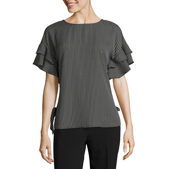 Como Black Ruffle Sleeve Side Tie Top