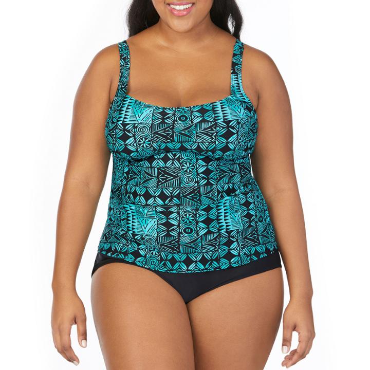 St. John's Bay Batik Patch Seamed Peasant Tankiniswimsuit Top-plus