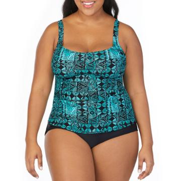 St. John's Bay Batik Patch Seamed Peasant Tankiniswimsuit Top-plus