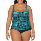 St. John's Bay Batik Patch Seamed Peasant Tankiniswimsuit Top-plus