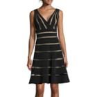 Scarlett Sleeveless Illusion-striped Fit-and-flare Dress
