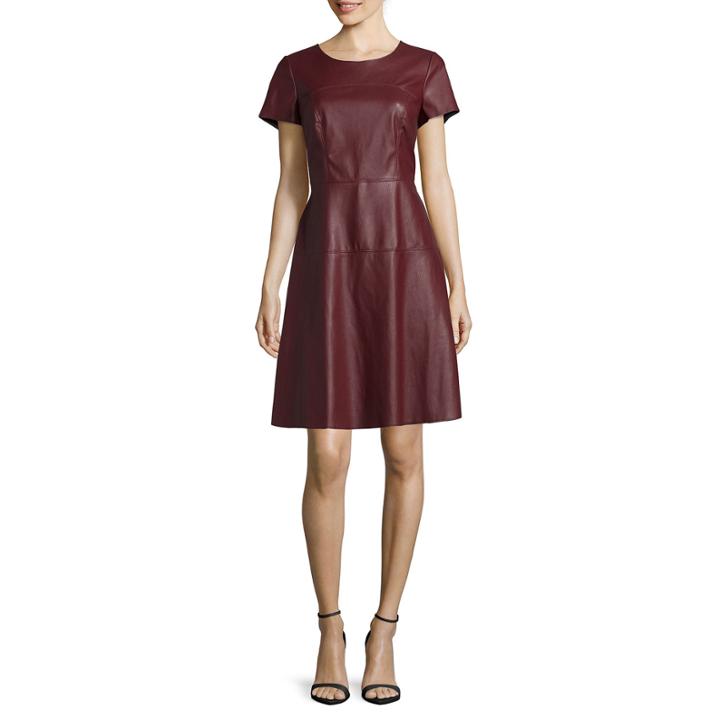 Worthington Short-sleeve Faux-leather Dress