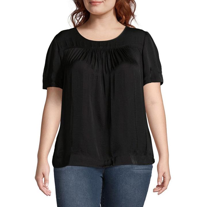 Worthington Washed Satin Blouse - Plus