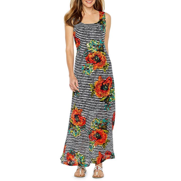 Ronni Nicole Sleeveless Floral Stripe Lace Maxi Dress