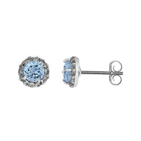 Faceted Lab-created Aquamarine & White Topaz Sterling Silver Stud Earrings