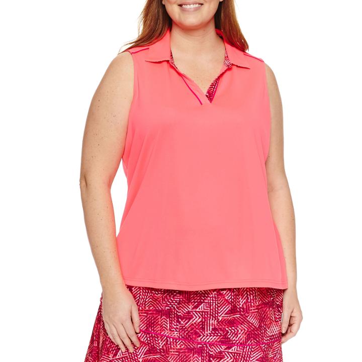 Made For Life Sleeveless Geometric Knit Polo Shirt Plus