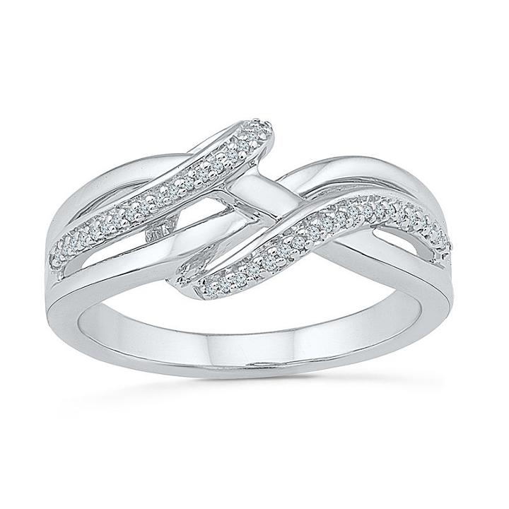 Womens 1/10 Ct. T.w. Genuine Diamond White Sterling Silver Crossover Ring