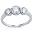 Silver Treasures Womens Clear 3-stone Ring