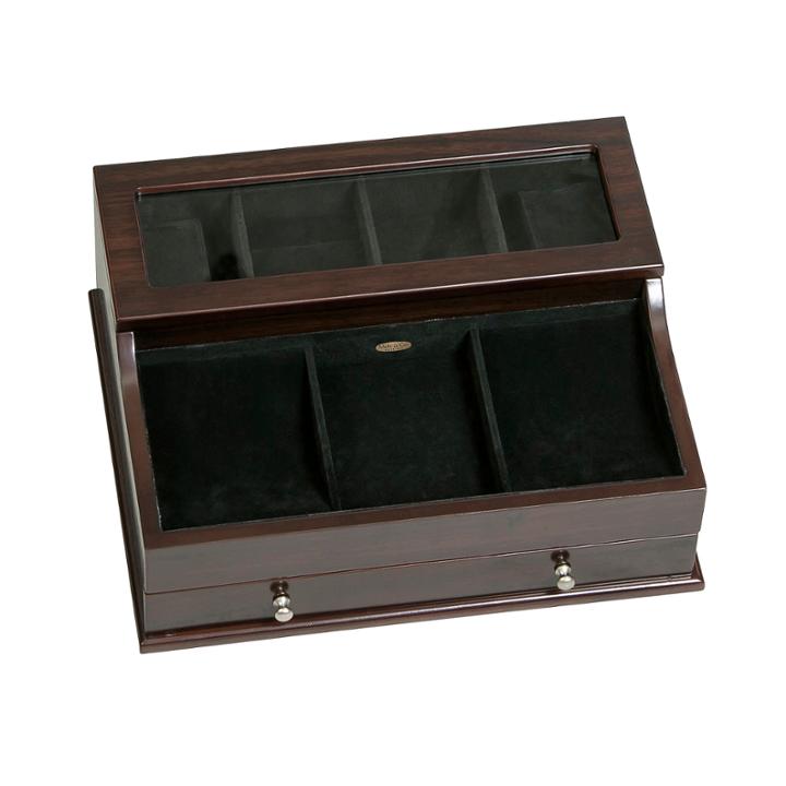 Mele & Co. Men's Glass Top Wooden Dresser Top Valet In Mahogany Finish