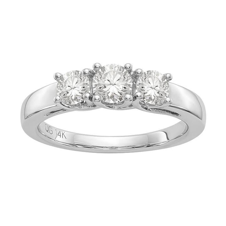 Womens 7/8 Ct. T.w. Princess White Moissanite 14k Gold 3-stone Ring