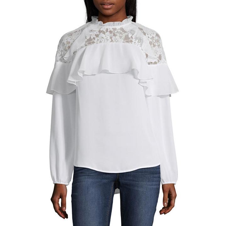 Belle + Sky Long Sleeve V Neck Woven Blouse