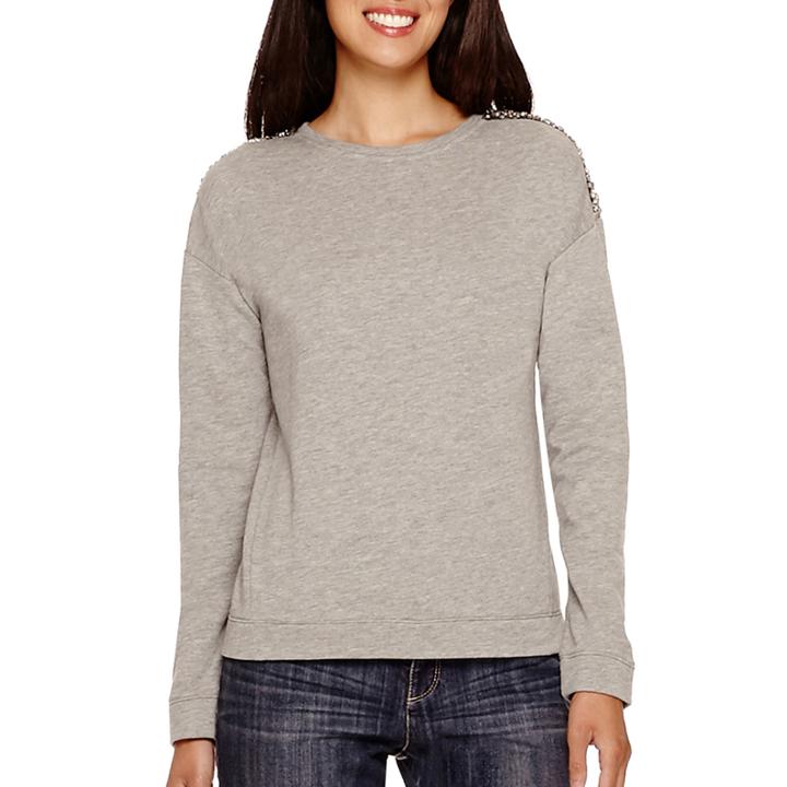Liz Claiborne Long-sleeve Embellished-shoulder Sweatshirt