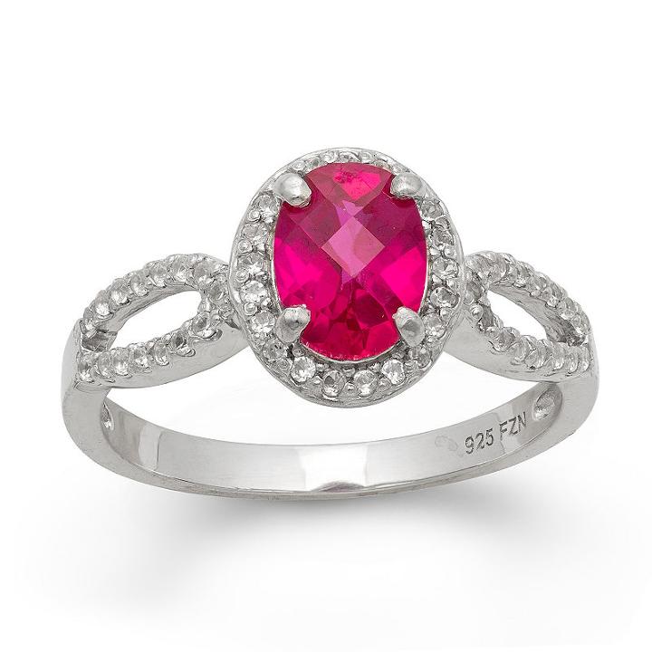 Womens Ruby Red Sterling Silver Oval Cocktail Ring