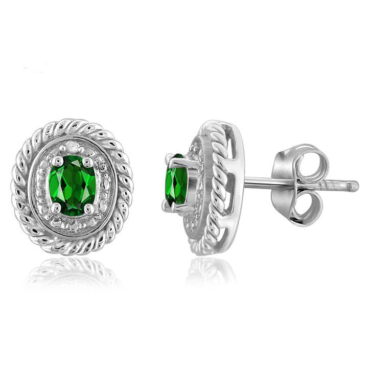 Diamond Accent Green Chrome Diopside Sterling Silver 8.8mm Stud Earrings
