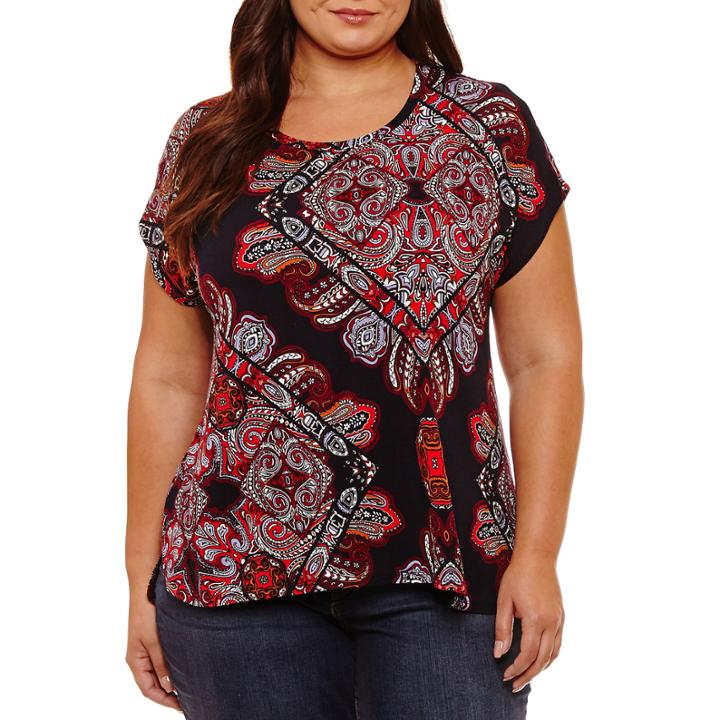 Liz Claiborne Short Sleeve Crew Neck Pattern T-shirt- Plus