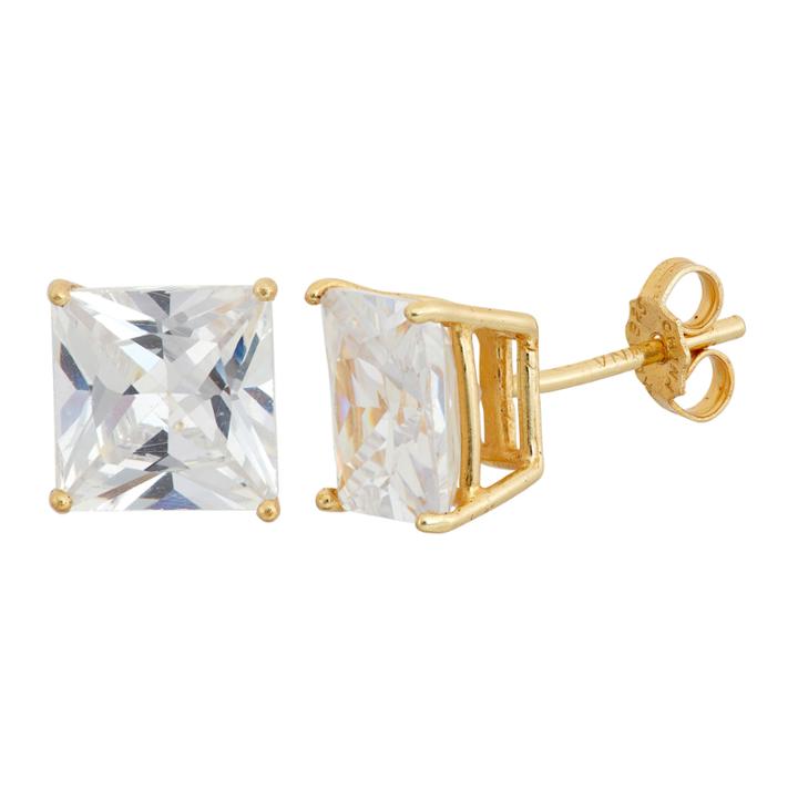 Diamonart Greater Than 6 Ct. T.w. Princess White Cubic Zirconia 18k Gold Over Silver Stud Earrings