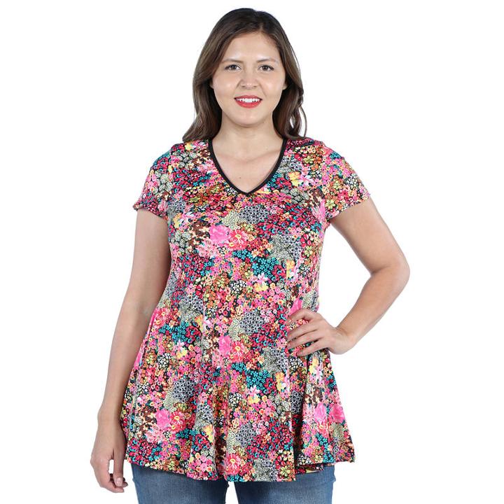 24seven Comfort Apparel Coco Pink Multicolor Tunic Top - Plus