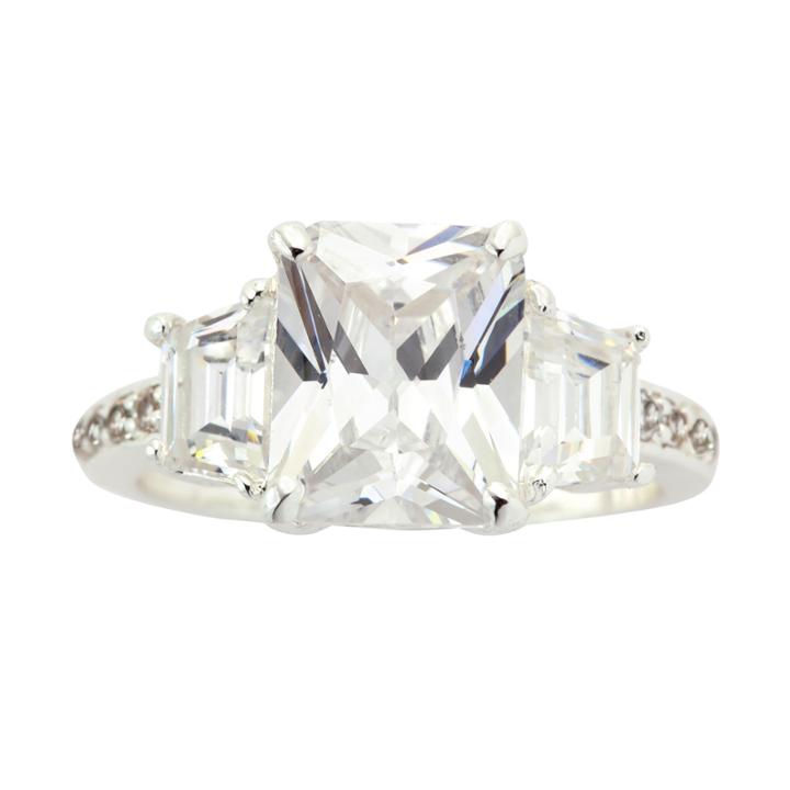 Sparkle Allure Womens Lab Created Clear Silver Over Brass Cocktail Ring