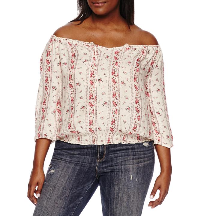 Arizona Long Sleeve Crepe Pattern Blouse-juniors Plus
