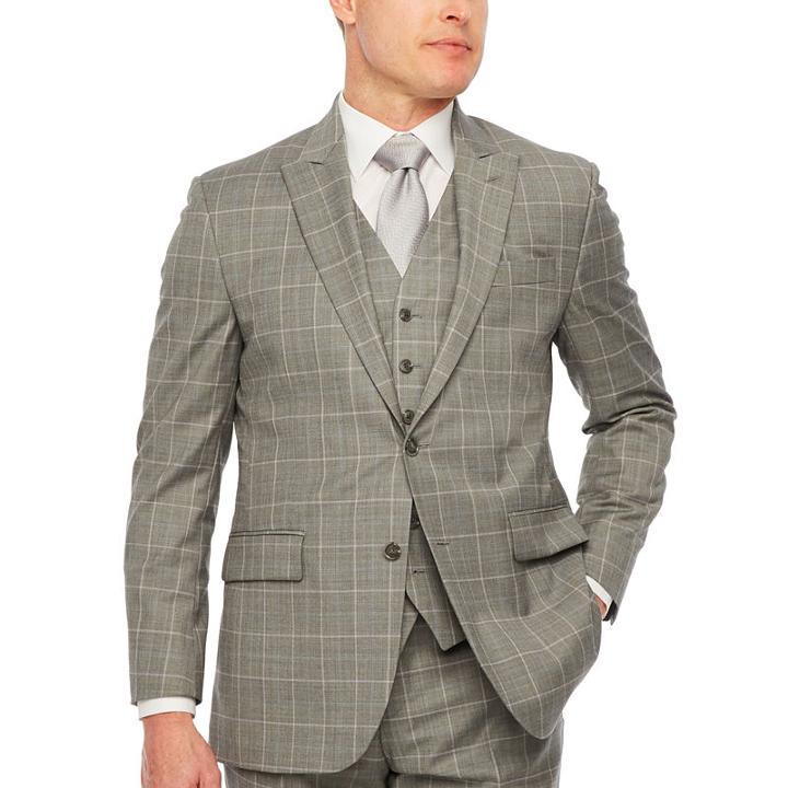 Stafford Gray Blue Windowpane Classic Fit Stretch Suit Jacket
