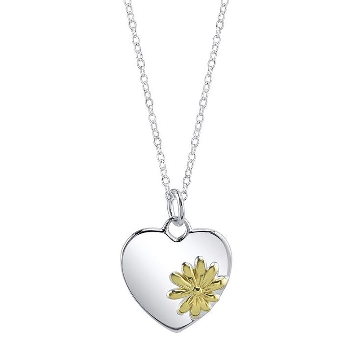 Footnotes Two-tone Sterling Silver Heart Flower Pendant Necklace