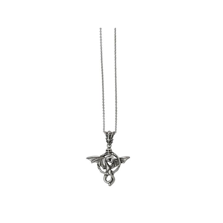Mens Cubic Zirconia Stainless Steel Antique Dragon Pendant