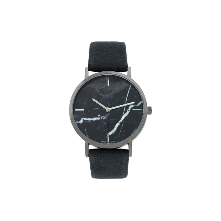 Geneva Platinum Marble Dial Womens Black Strap Watch-10036