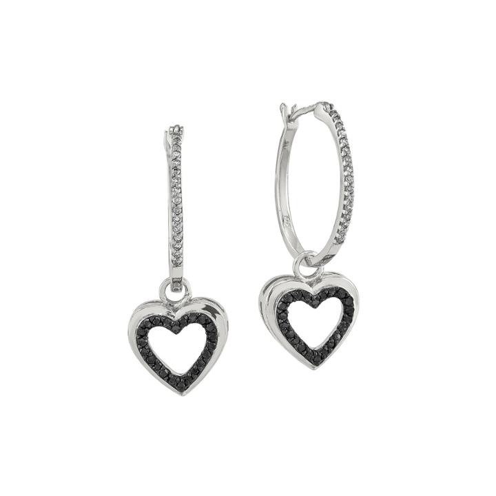 1/3 Ct. T.w. White And Color-enhanced Black Diamond Sterling Silver Heart Hoop Earrings