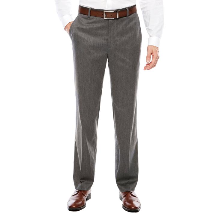 Men's J.ferrar Stretch Gray Birdseye Flat-front Straight-leg Slim Fit Pants