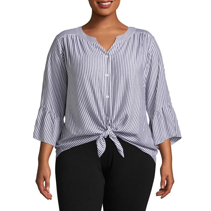 Alyx 3/4 Sleeve V Neck Woven Stripe Blouse-plus