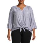 Alyx 3/4 Sleeve V Neck Woven Stripe Blouse-plus