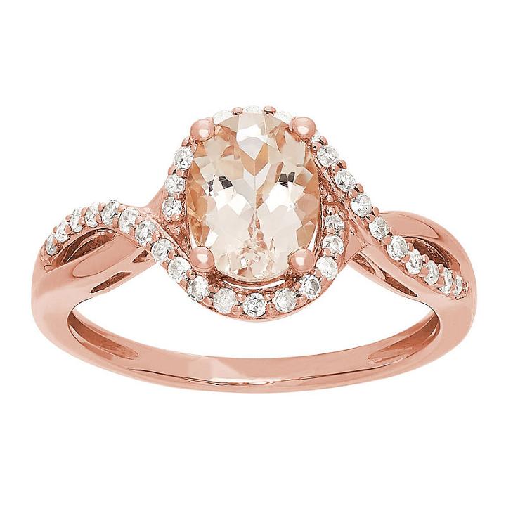 Womens Genuine Morganite Pink 10k Rose Gold Cocktail Ring