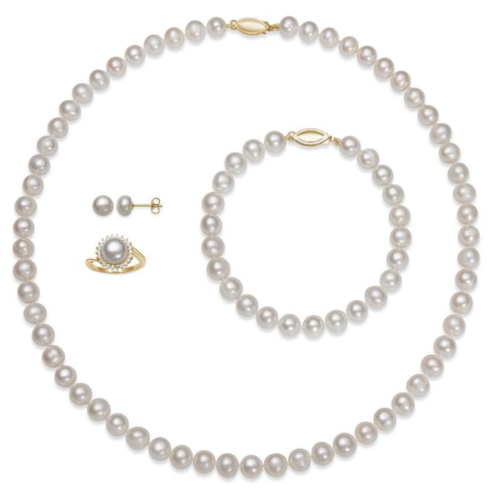 Womens 4-pc. Pearl 14k Gold Over Silver Jewelry Set