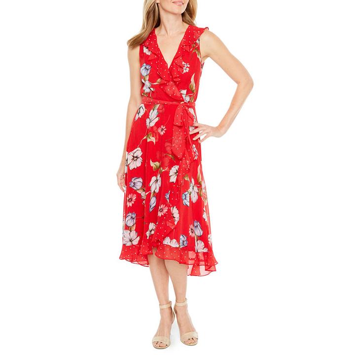 Danny & Nicole Sleeveless Floral Dot Dress