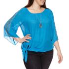 Alyx 3/4 Crochet Sleeve Tie Front Woven Blouse With Necklace-plus