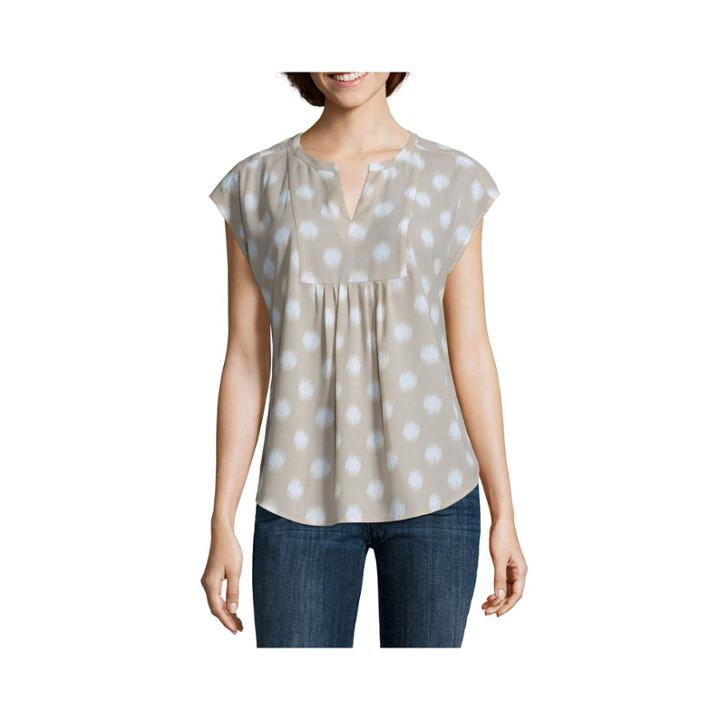 Liz Claibornecap Sleeve Solid Peasant Top Talls