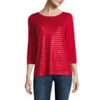 Liz Claiborne 3/4 Sleeve Crew Neck T-shirt