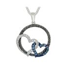 1/2 Ct. T.w. White And Color-enhanced Blue And Black Diamond Circle Necklace