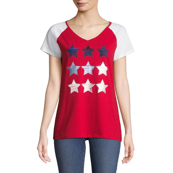 St. John's Bay Americana V-neck Baseball Tee - Tall