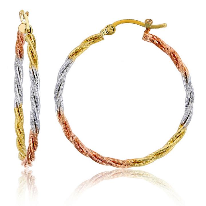 14k Tri-color Gold 35mm Hoop Earrings