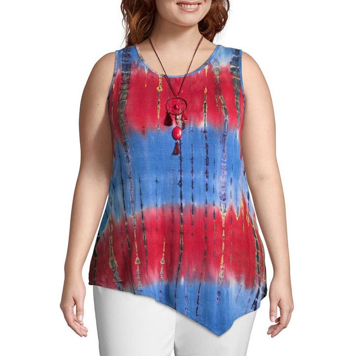 Unity World Wear Sleeveless Asymetrical Hem Tank With Necklace - Plus