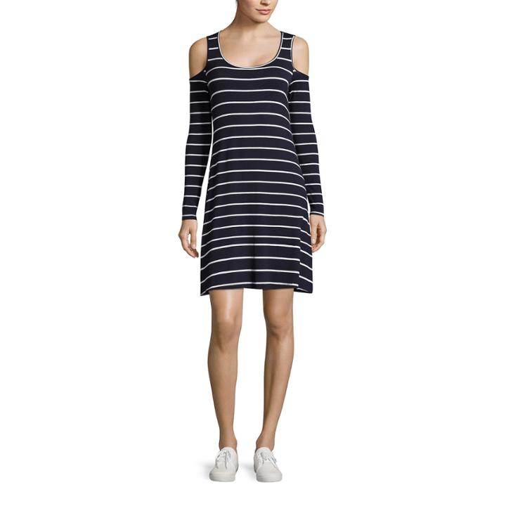 Eyeshadow Long-sleeve Cold-shoulder Striped Knit Dress - Juniors