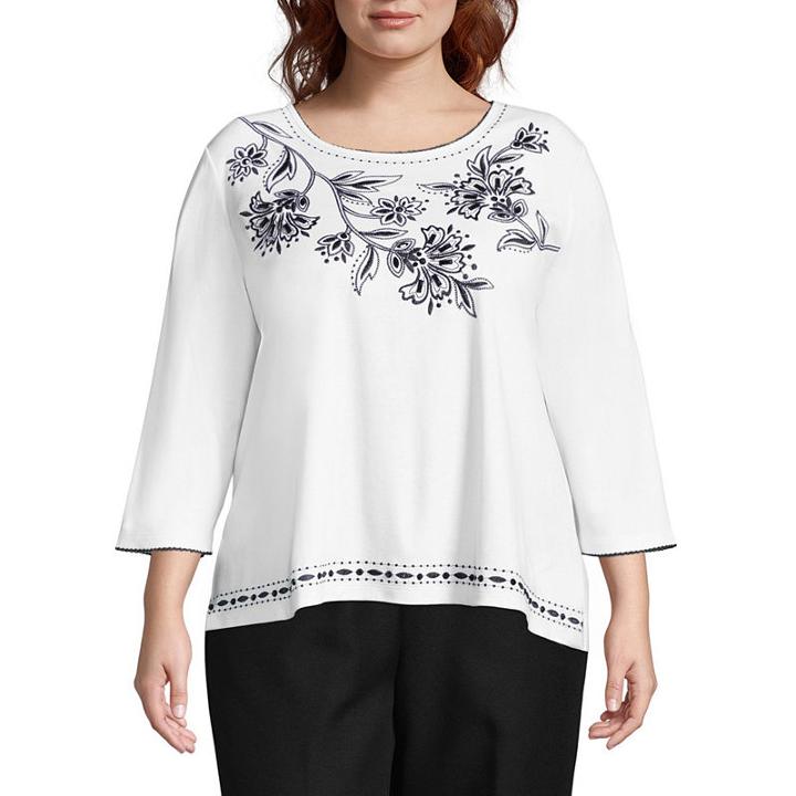 Alfred Dunner Upper East Side Floral Embroidered Tee- Plus