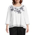 Alfred Dunner Upper East Side Floral Embroidered Tee- Plus