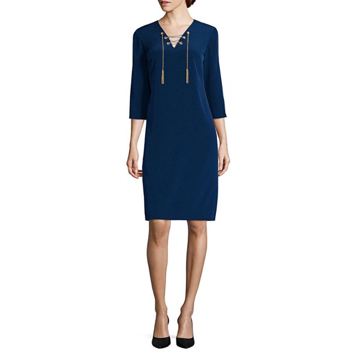 Be By Chetta B 3/4-sleeve Grommet Lace-up Shift Dress