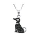 Sterling Silver-plated Brass Black Crystal Dog Pendant Necklace